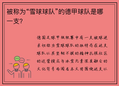 被称为“雪球球队”的德甲球队是哪一支？